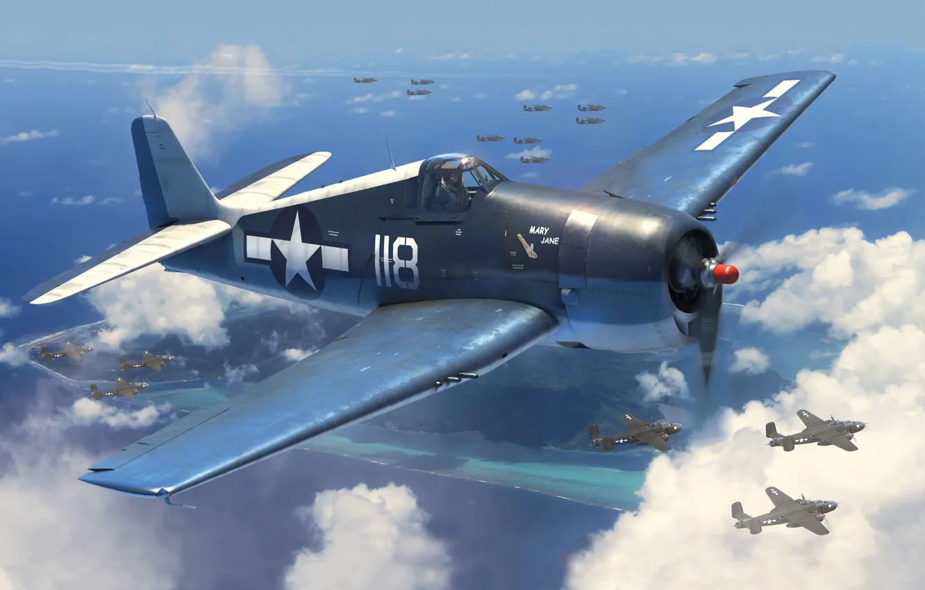 Фото обои США, Истребитель-бомбардировщик, Вторая Мировая Война, F6F-3 Hellcat, US Navy, Палубная авиация