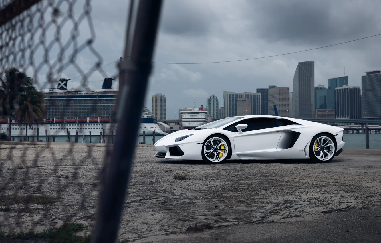 Фото обои Lamborghini, White, Aventador, Vellano MC Customs