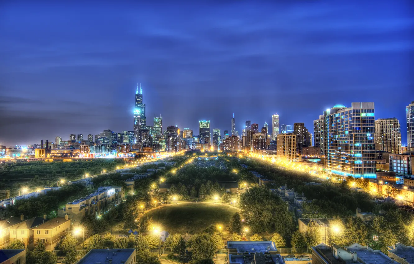 Фото обои ночь, Чикаго, Иллинойс, Chicago, Illinois, night, usa, Blue Hour