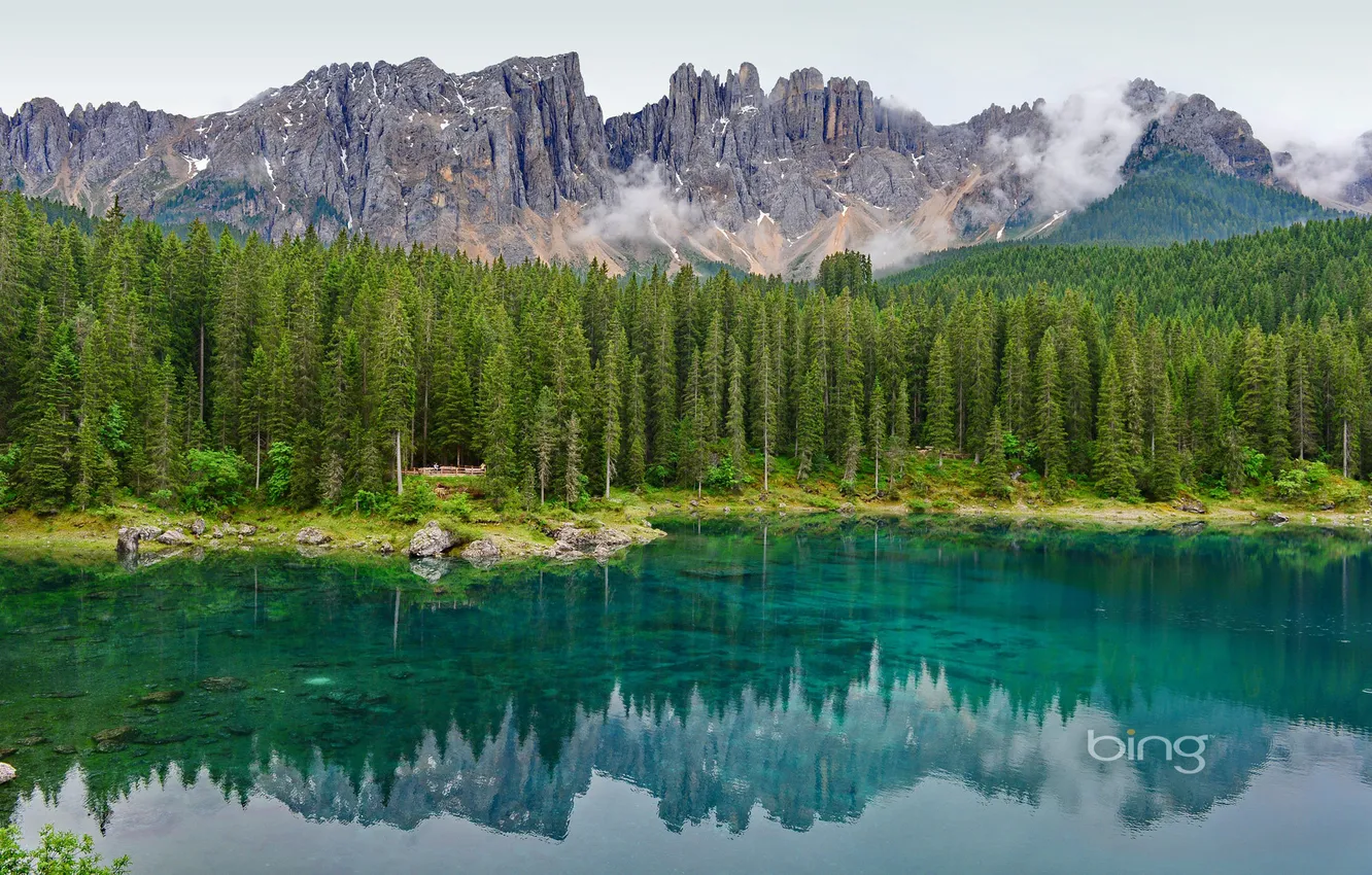 Фото обои лес, горы, озеро, отражение