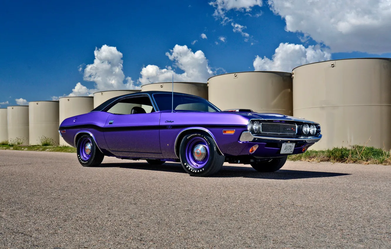 Фото обои Dodge Challenger, retro, muscle car, purple, super car, muscle classic