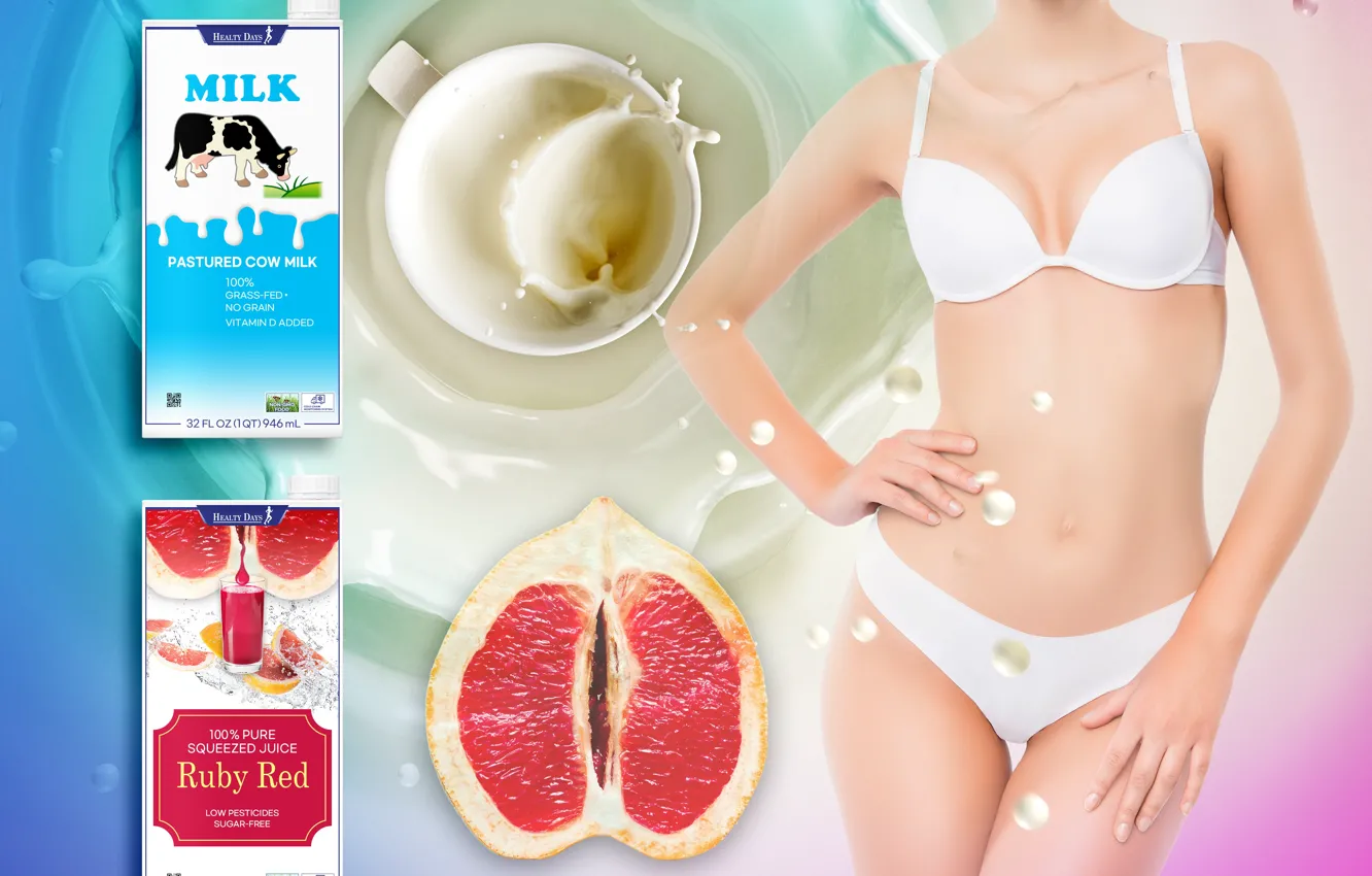 Фото обои juice, milk, grapefruit