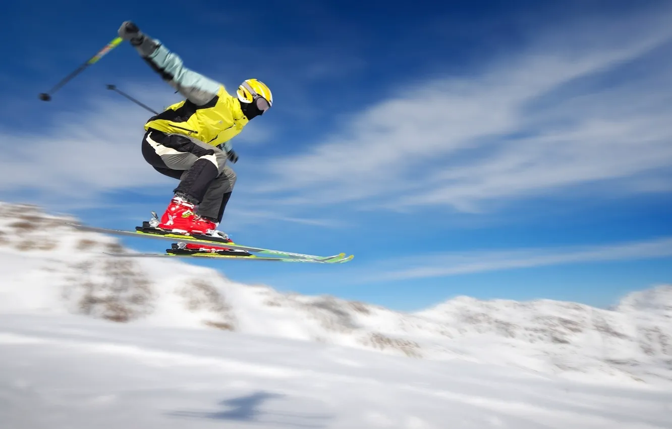 Фото обои зима, снег, прыжок, спорт, лыжи