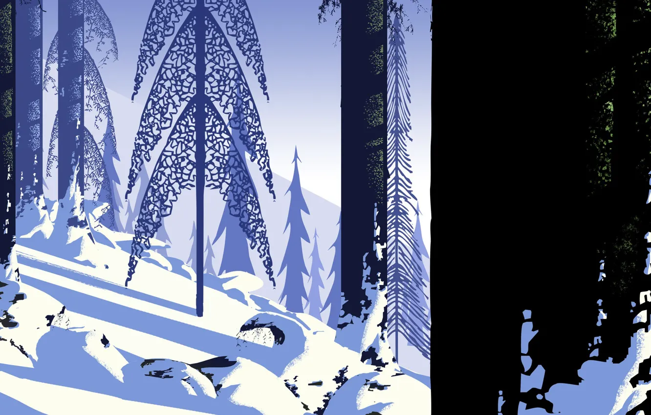 Фото обои Зима, Рисунок, Деревья, Снег, Арт, Art, Illustration, Jinheng LI