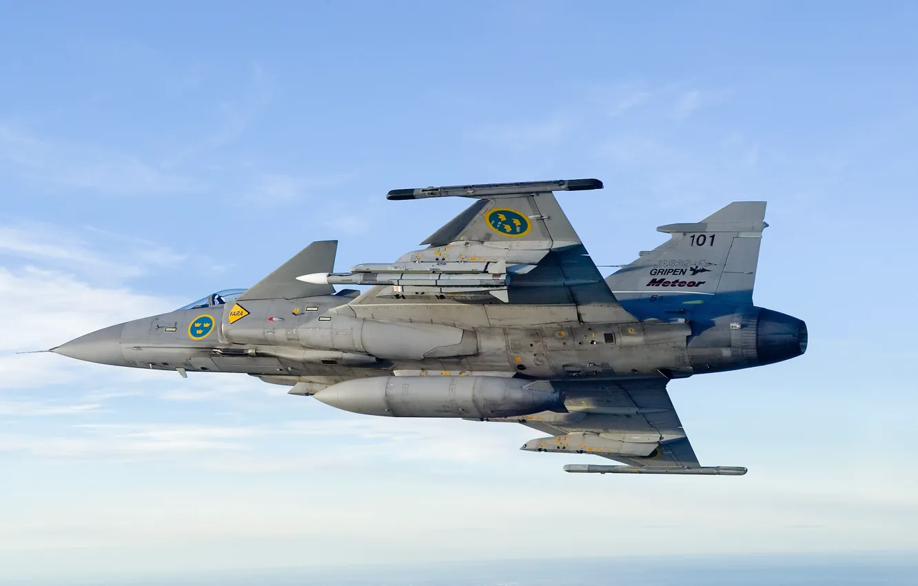 Фото обои Gripen, JAS 39, SAAB, ВВС Швеции, Gripen JAS 39, ПТБ, MBDA Meteor
