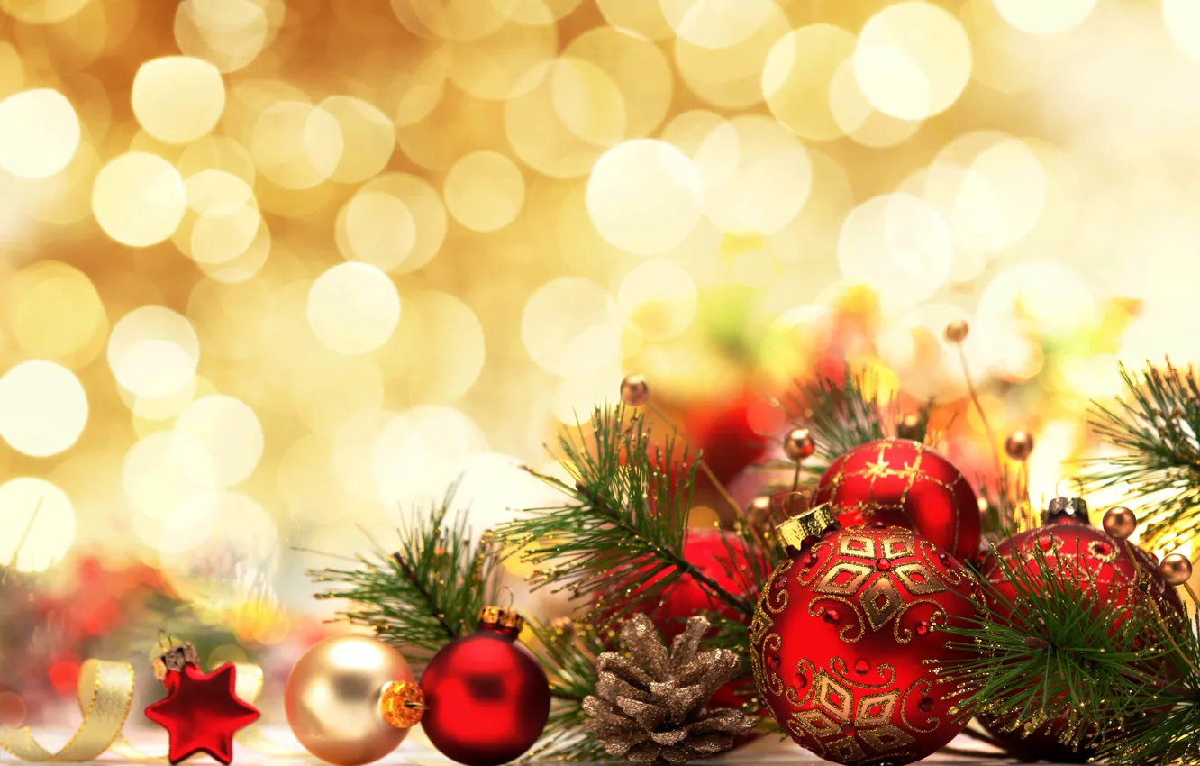 Фото обои украшения, шары, Новый Год, Рождество, Christmas, bokeh, decoration, Merry