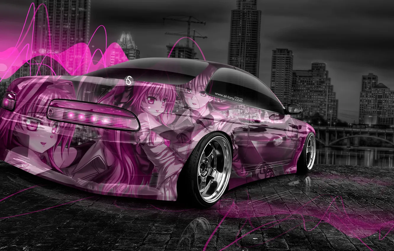 Фото обои Дизайн, Pink, Неон, Обои, Розовый, City, Аниме, Toyota