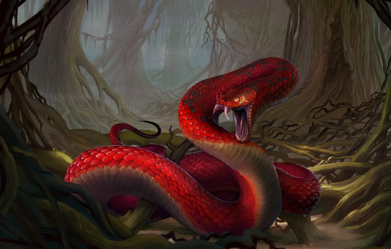 Фото обои лес, змея, змей