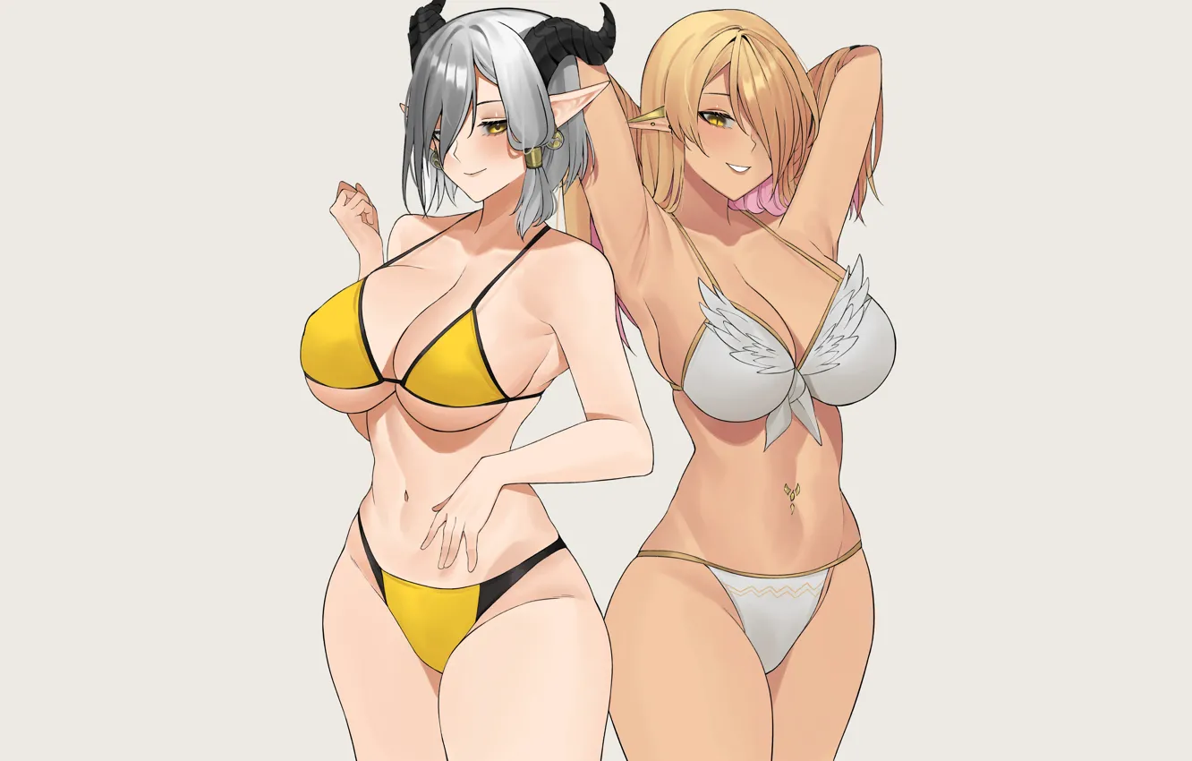 Фото обои sexy, cleavage, horns, long hair, girls, boobs, anime, beautiful