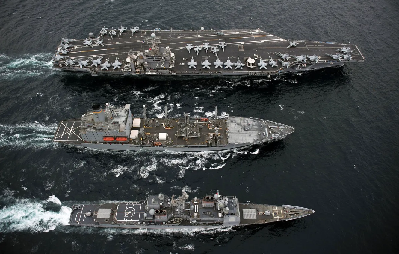Фото обои вода, корабли, авианосец, военные