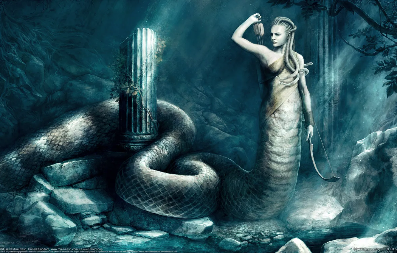 Фото обои змеи, Медуза, хвост, Mike Nash