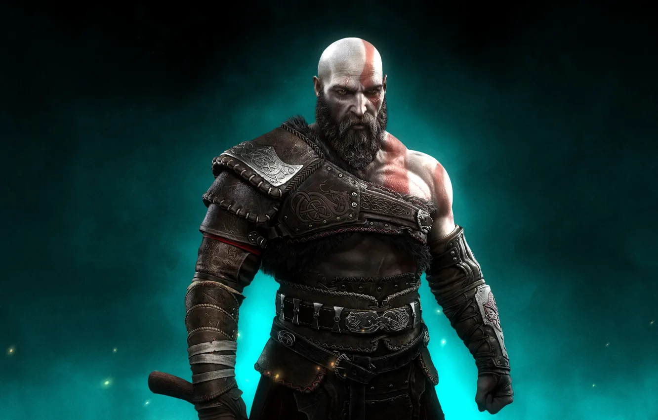 Фото обои axe, god of war, weapon, kratos, man, boy, cool, viking