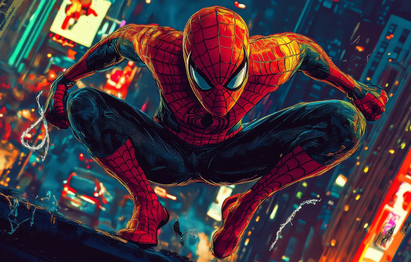 Фото обои city, город, супергерой, Marvel, superhero, Spider-Man, Человек-Паук, Марвел