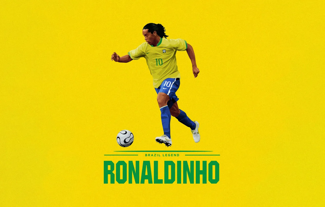 Фото обои Sports, Illustration, Ronaldinho, Yellow background, Brazilian Football Player