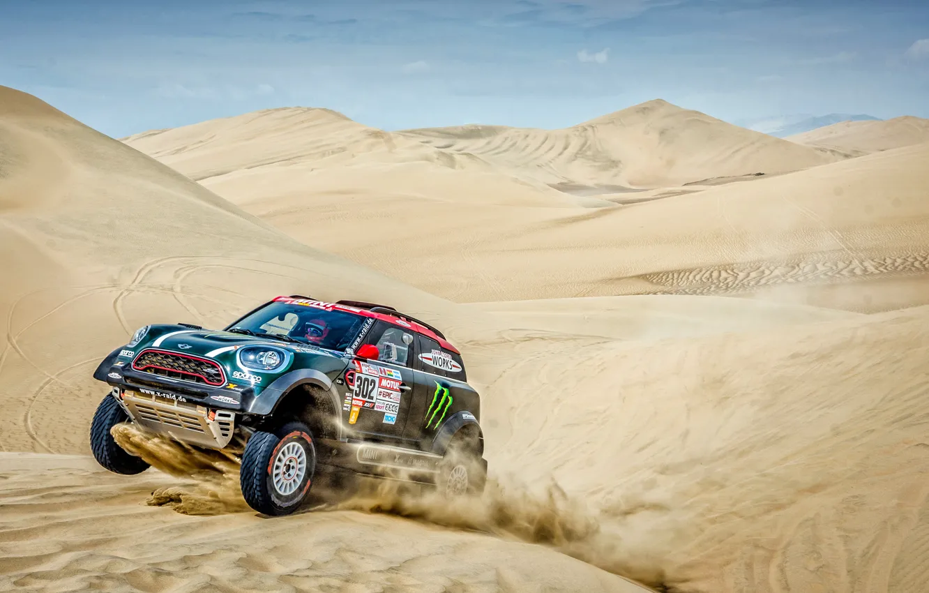Фото обои Песок, Mini, Спорт, Пустыня, Скорость, Гонка, 302, Rally