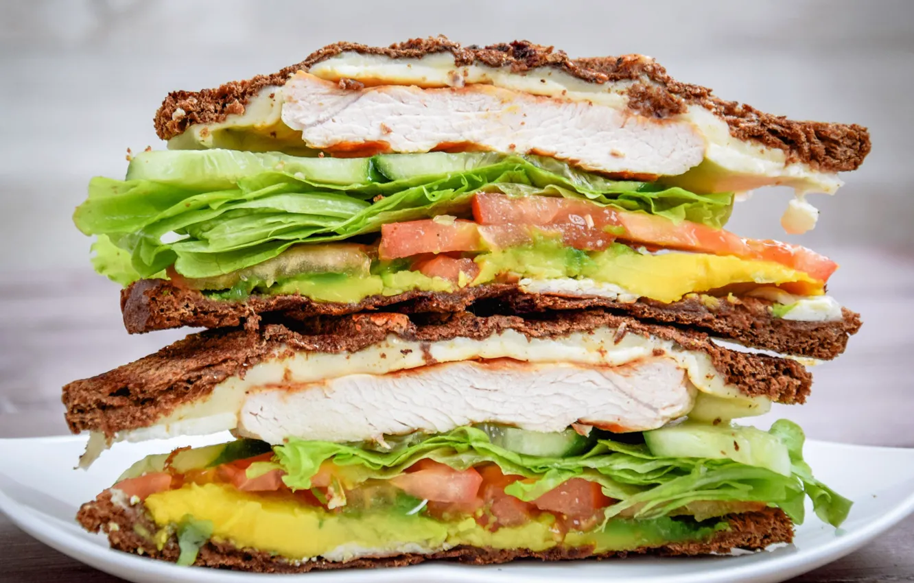 Фото обои бутерброд, овощи, слои, индейка