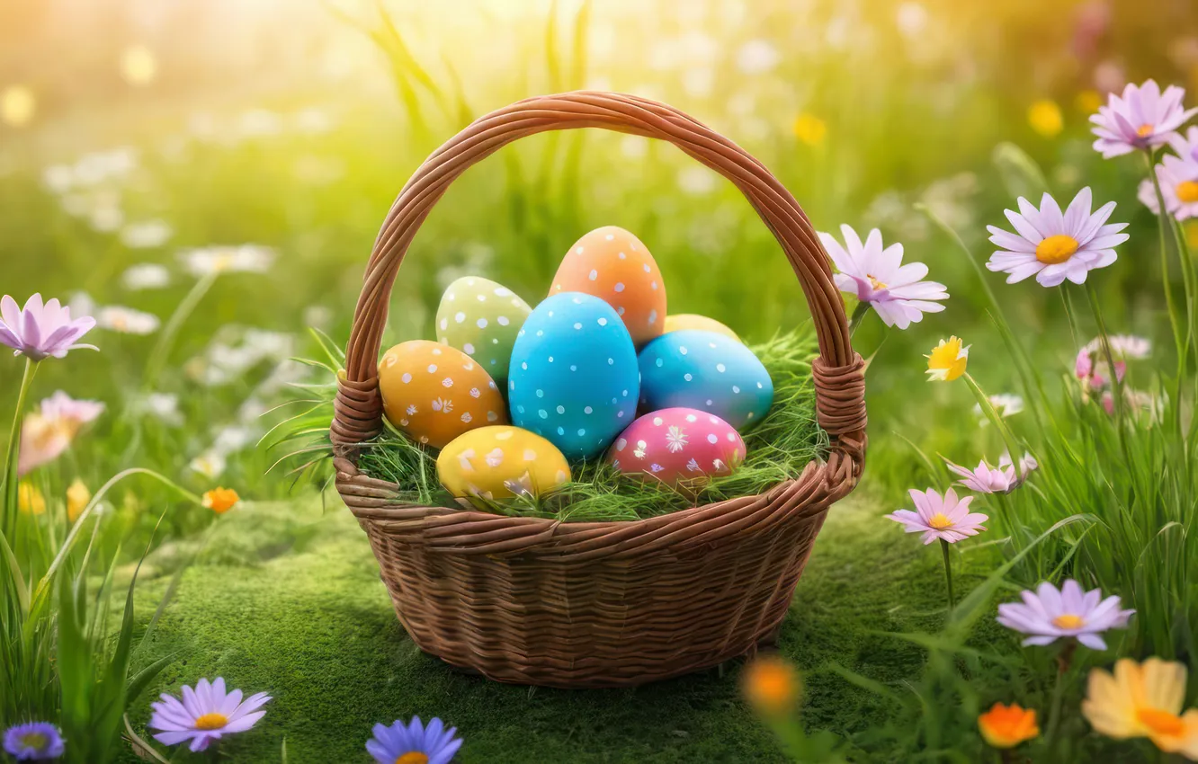 Фото обои цветы, яйца, весна, colorful, Пасха, happy, flowers, spring