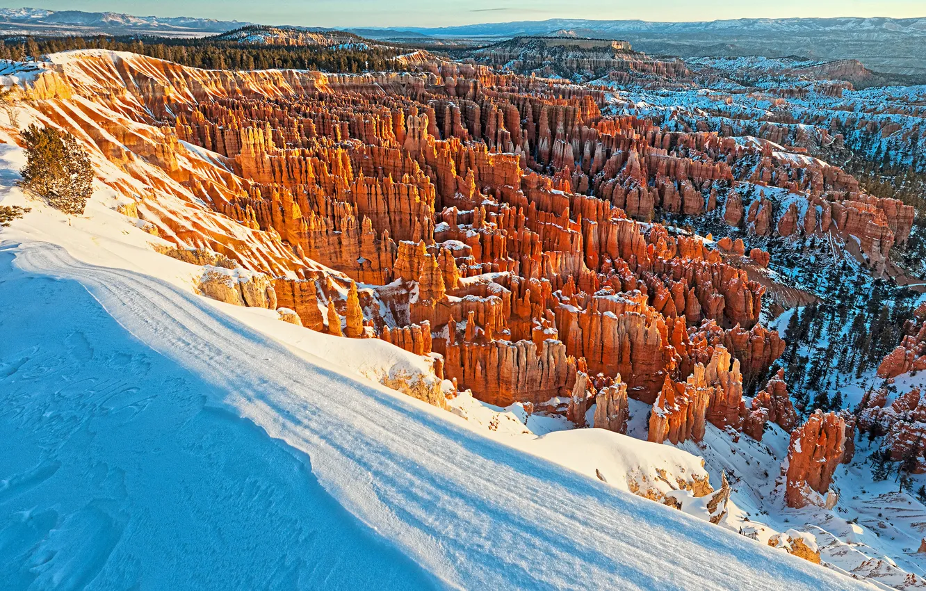 Фото обои зима, снег, горы, скалы, Юта, США, Bryce Canyon National Park