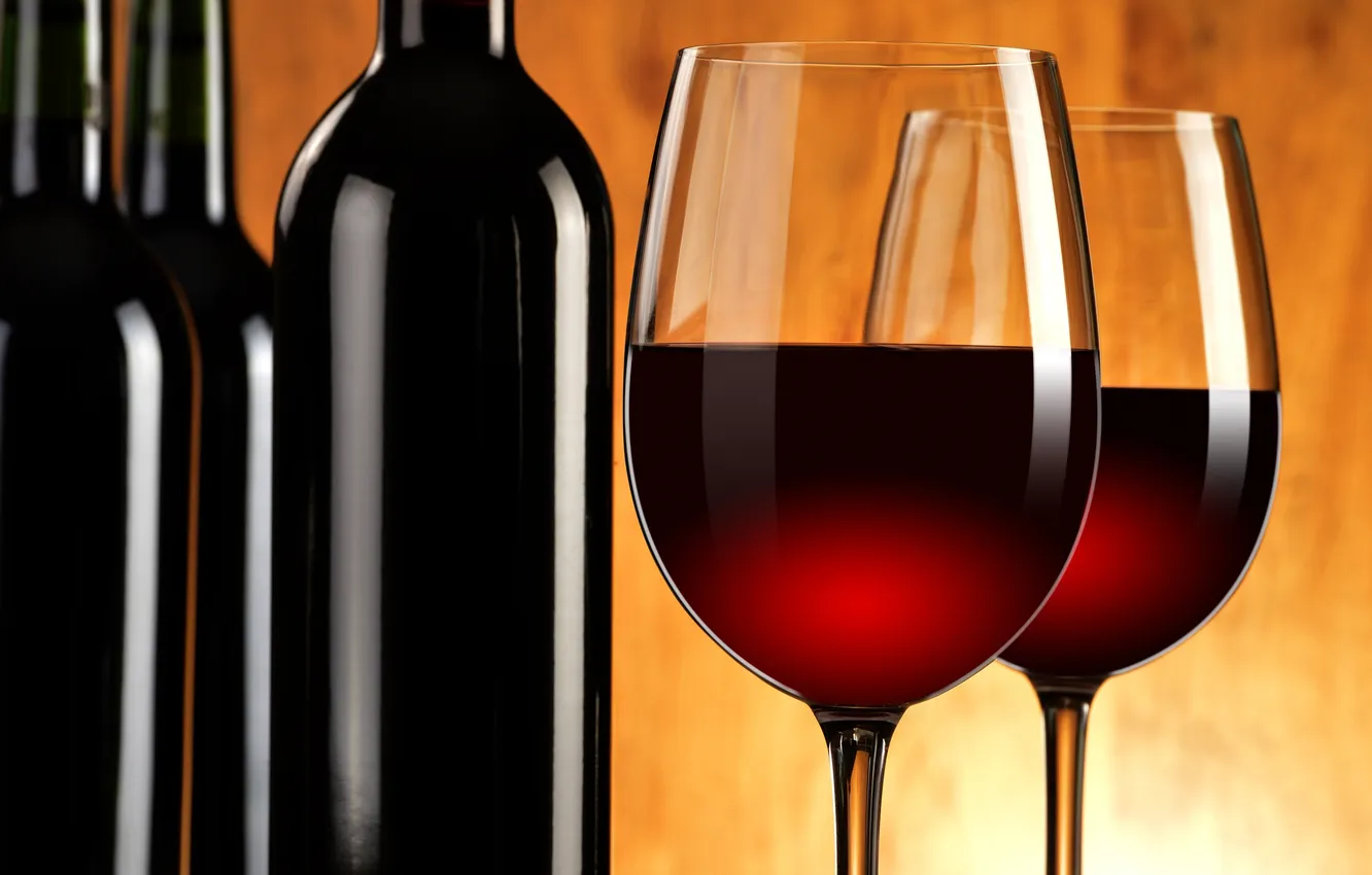 Фото обои фон, вино, красное, бокалы, бутылки