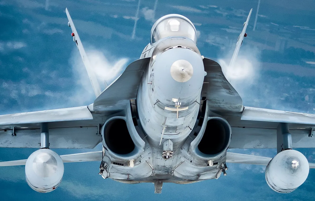 Фото обои Истребитель, Эффект Прандтля — Глоерта, F/A-18 Hornet, Кокпит, ВВС Испании, ИЛС, ПТБ