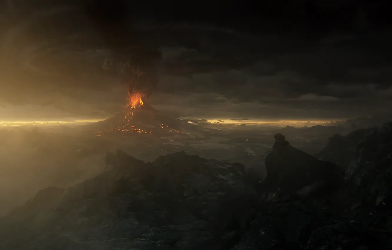 Фото обои fantasy, landscape, mount, volcan, mordor, ashes