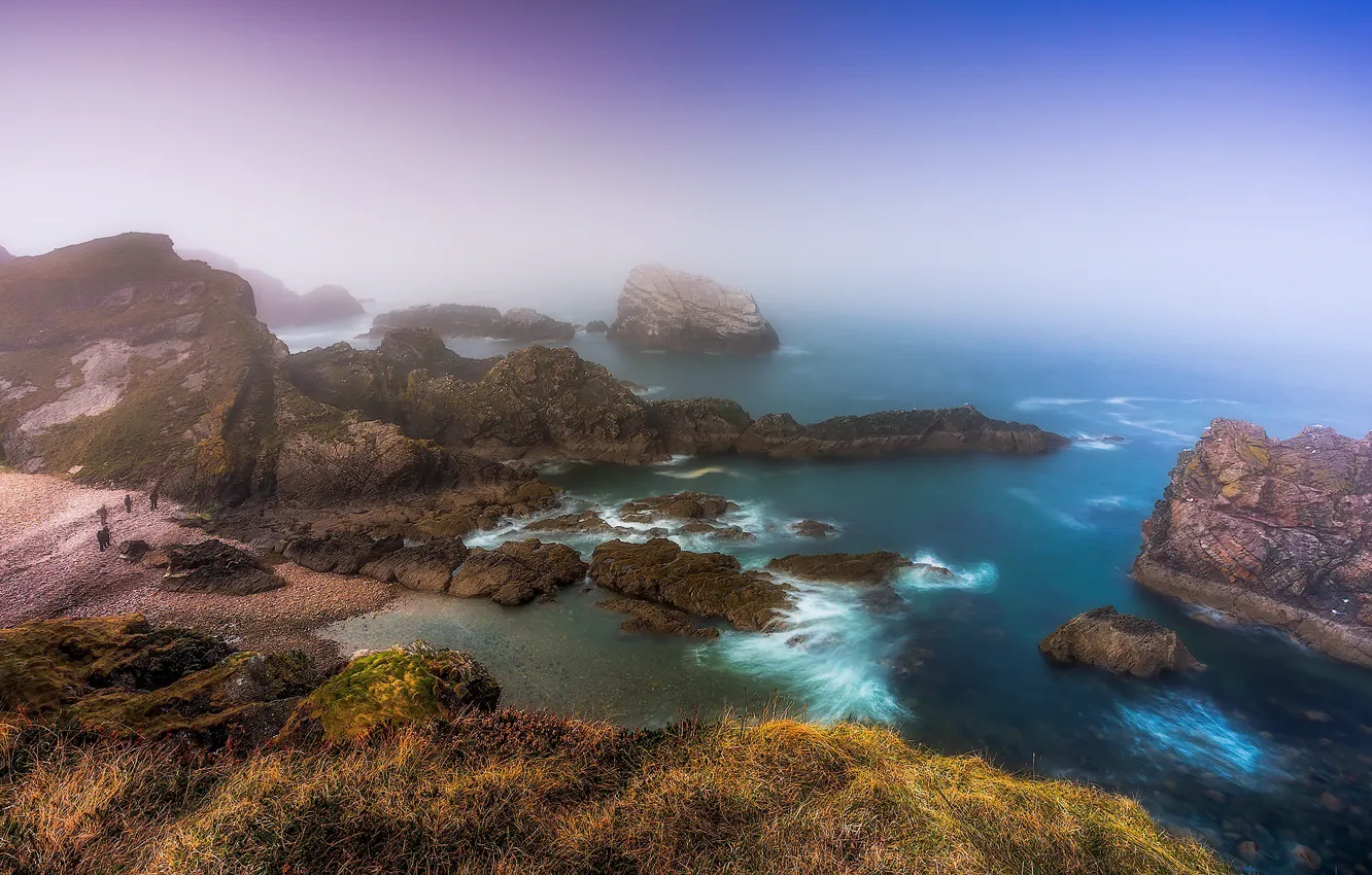 Фото обои туман, побережье, Шотландия, Scotland, Portknockie, Morayshire