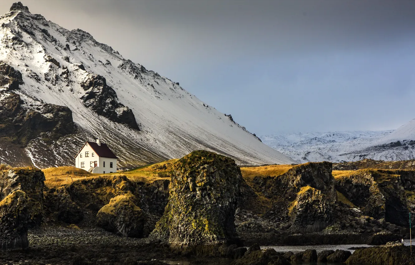 Фото обои Mountain, Snow, Iceland, Snaefells Peninsula