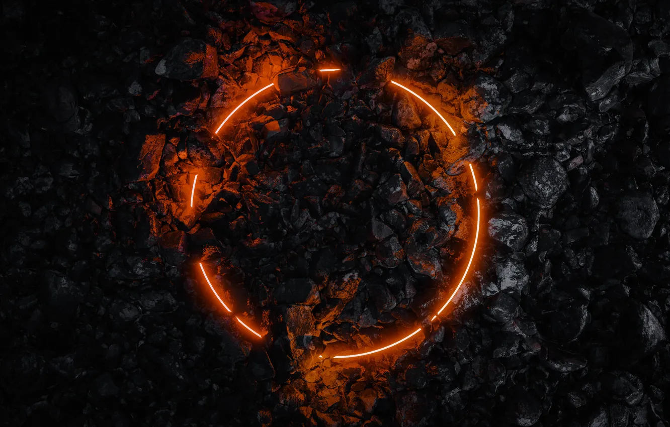 Фото обои Подсветка, Неон, Круг, Камень, Гравий, Кольцо, Neon, Stone