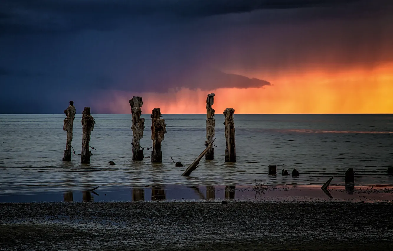 Фото обои storm, sunset, water, clouds, Utah, Great Salt Lake, Salt Lake City