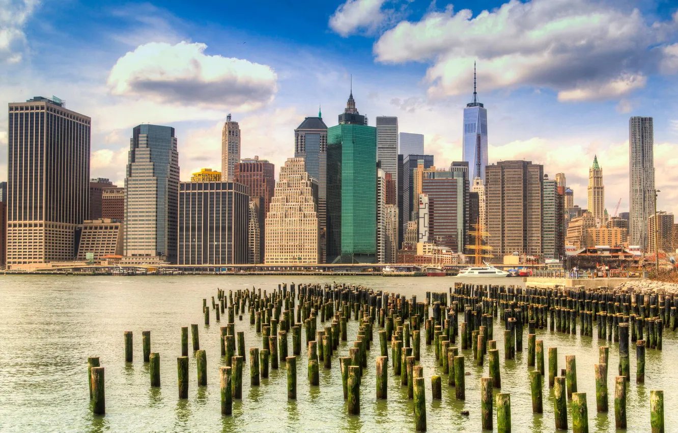 Фото обои город, Нью-Йорк, панорама, USA, США, NYC, New York City
