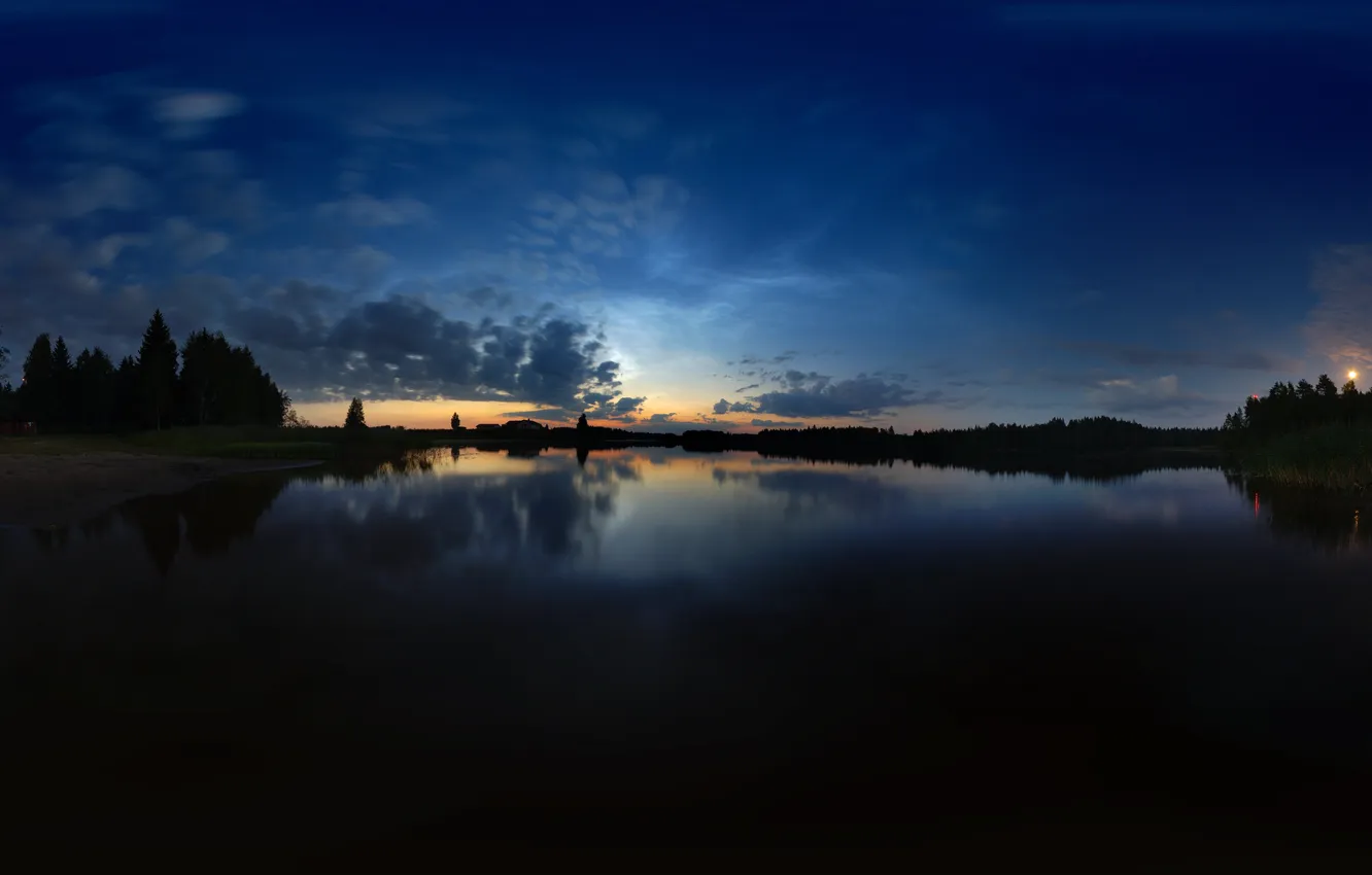 Фото обои облака, отражение, река, вечер