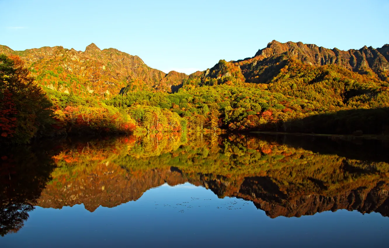 Фото обои горы, озеро, отражение, зеркало, mountains, lake, reflection, mirror