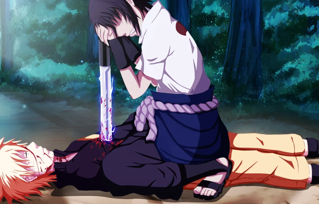 Фото обои кровь, катана, аниме, арт, наруто, парни, naruto, Uchiha Sasuke