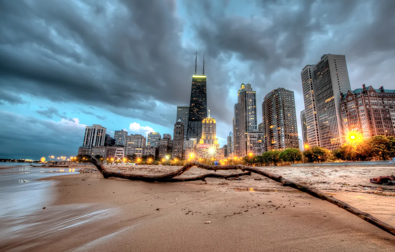 Фото обои Чикаго, Иллинойс, Chicago, Illinois, Beach, Skyline, usa