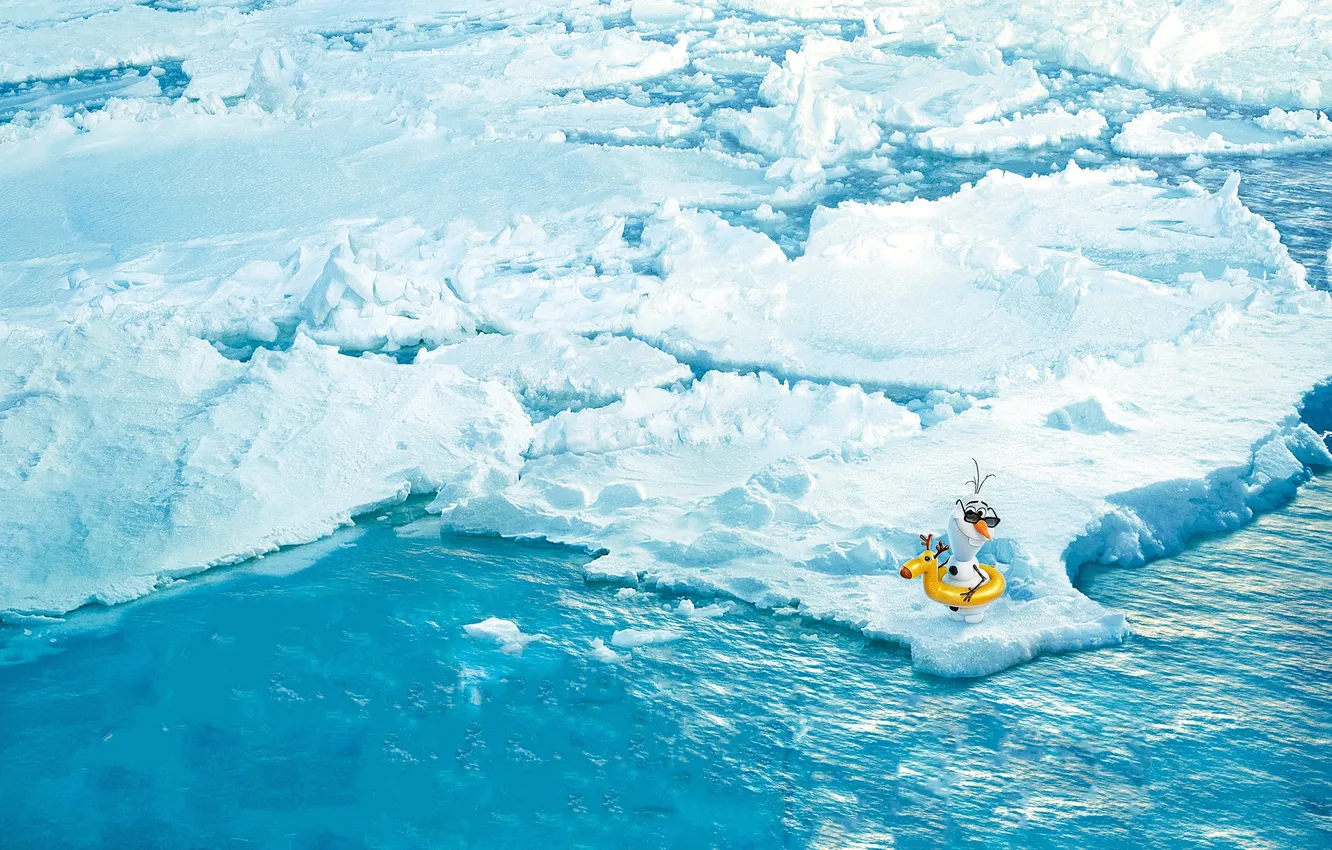 Фото обои вода, снег, лёд, снеговик, Frozen, айсберги, Walt Disney, анимация