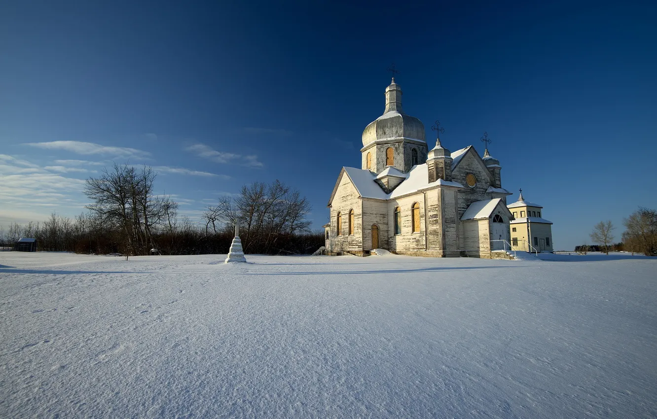 Фото обои зима, поле, храм