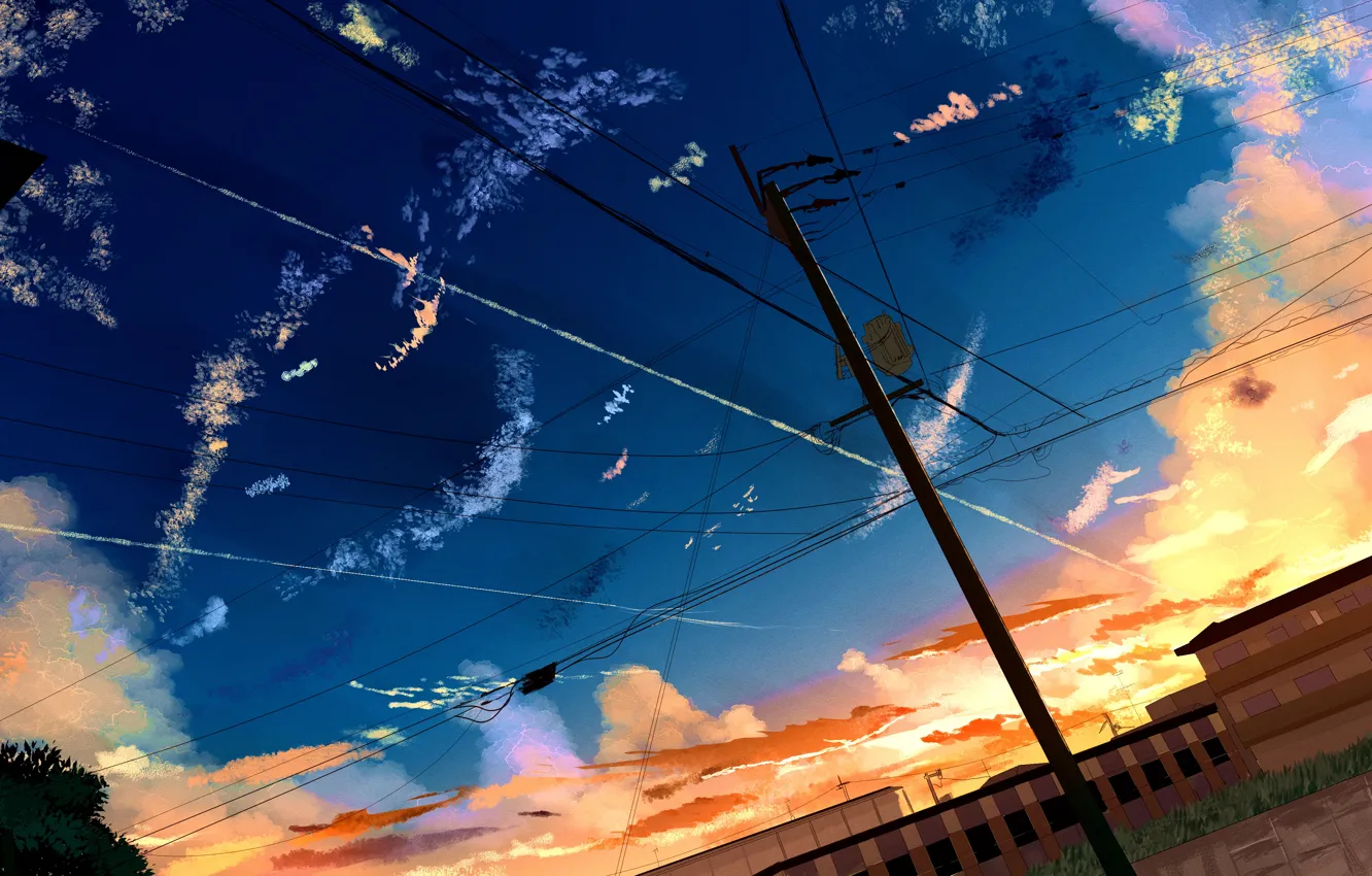 Фото обои небо, закат, дома, лэп, by Sketch