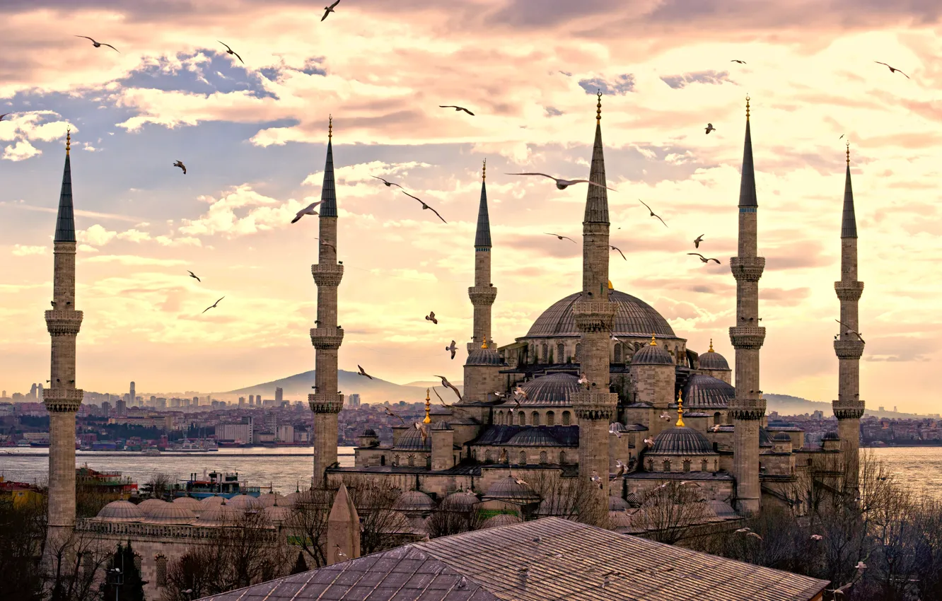 Фото обои город, панорама, турция, Istanbul, мечеть султанахмет, turkey, стамбул