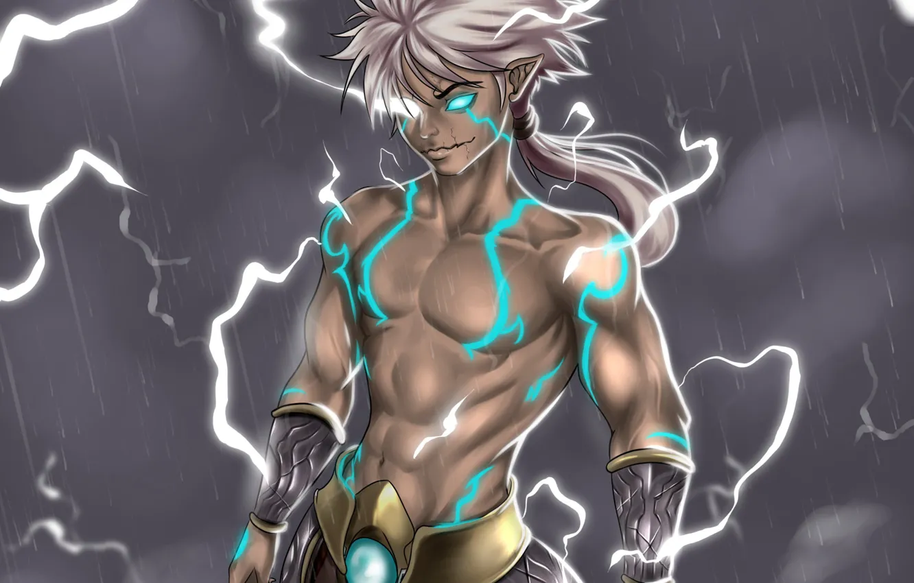 Фото обои lightning, art, power, Raijin, thundergod, Japan thundergod