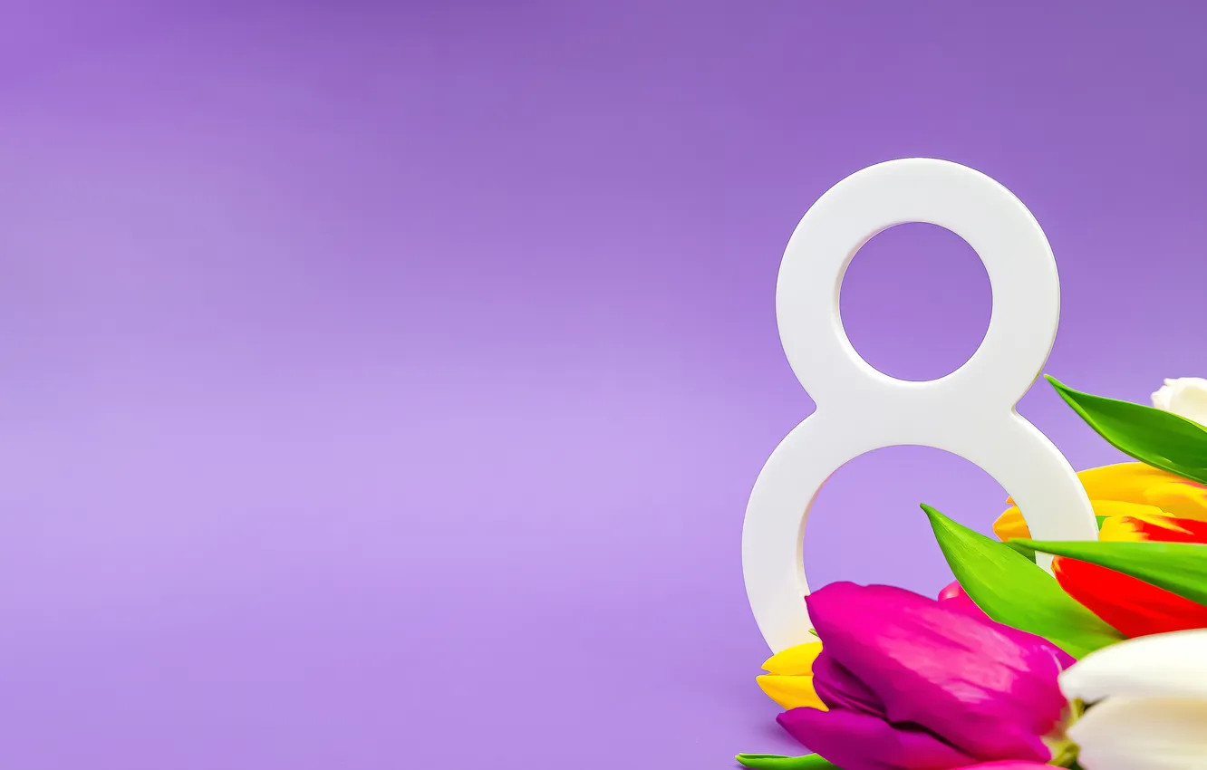 Фото обои цветы, colorful, цифра, тюльпаны, happy, 8 марта, flowers, tulips