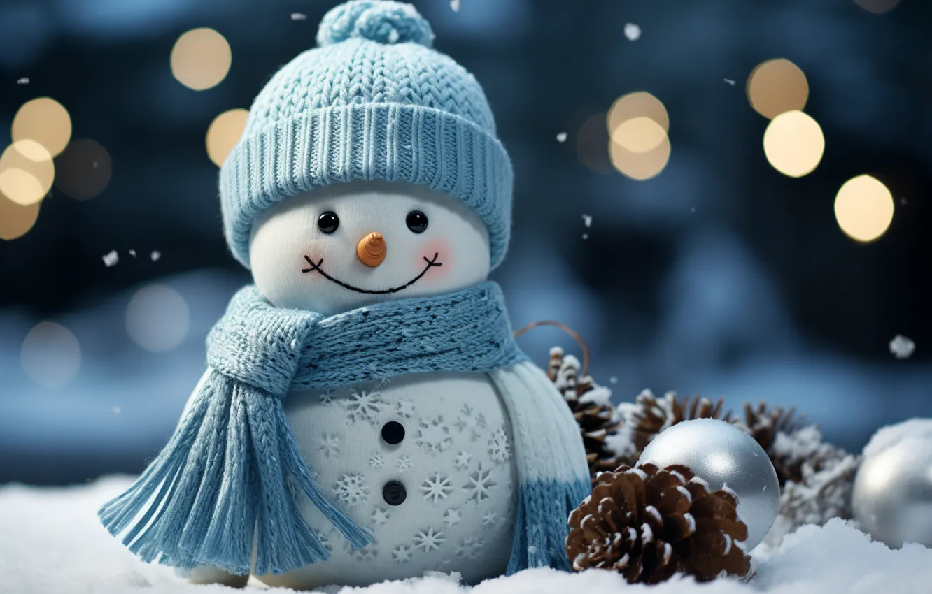Фото обои зима, снег, новый год, Рождество, снеговик, Christmas, night, winter