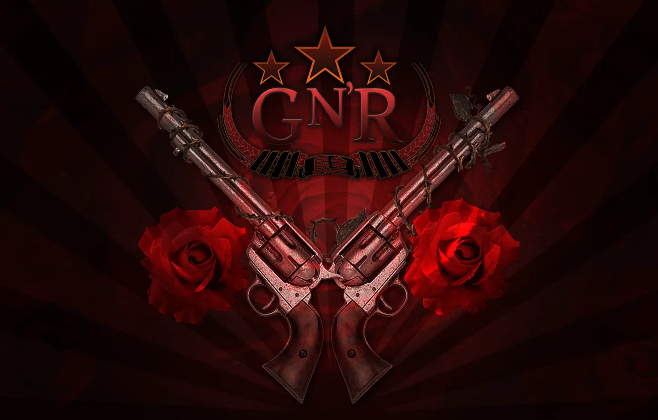 Фото обои стволы, розы, логотип, рок, Guns N' Roses