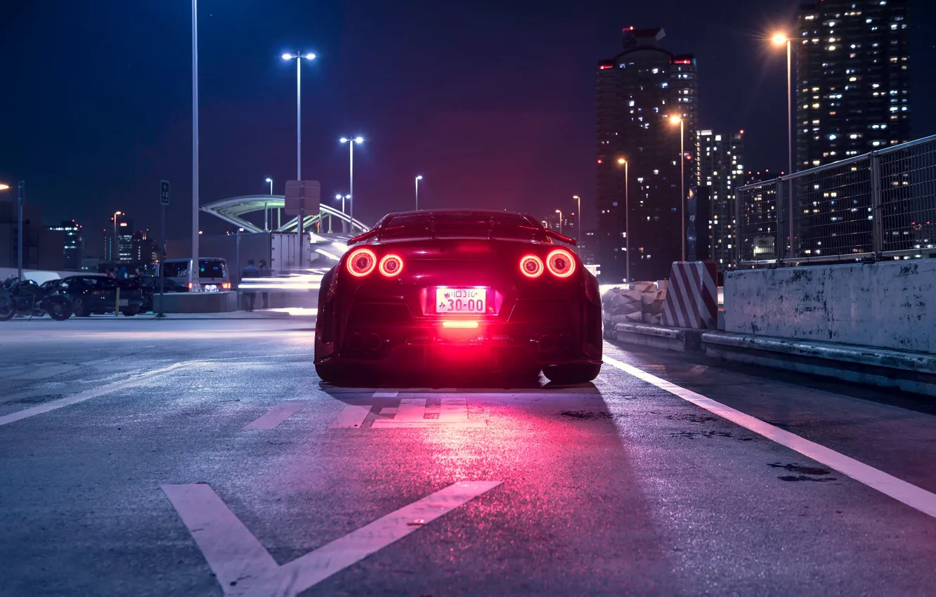 Фото обои Nissan, GT-R, Car, R35, Sport, Rear, Ligth