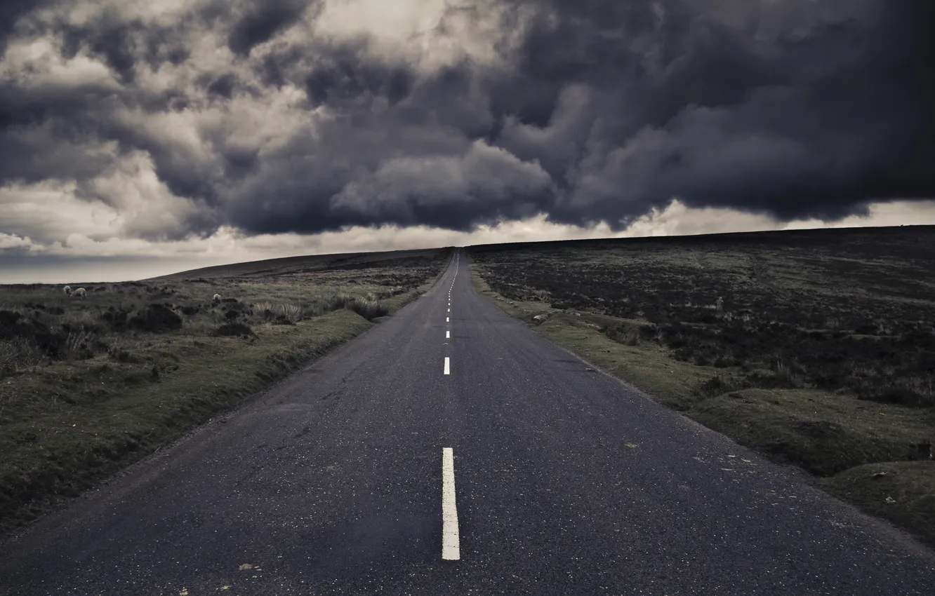 Фото обои дорога, облака, тучи, шторм, полоса