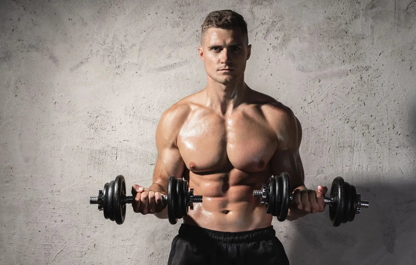Фото обои поза, фигура, muscle, мышцы, пресс, pose, атлет, гантели