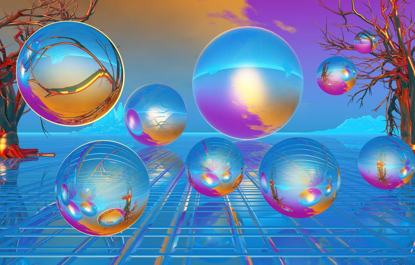 Фото обои пузыри, шары, голубой цвет