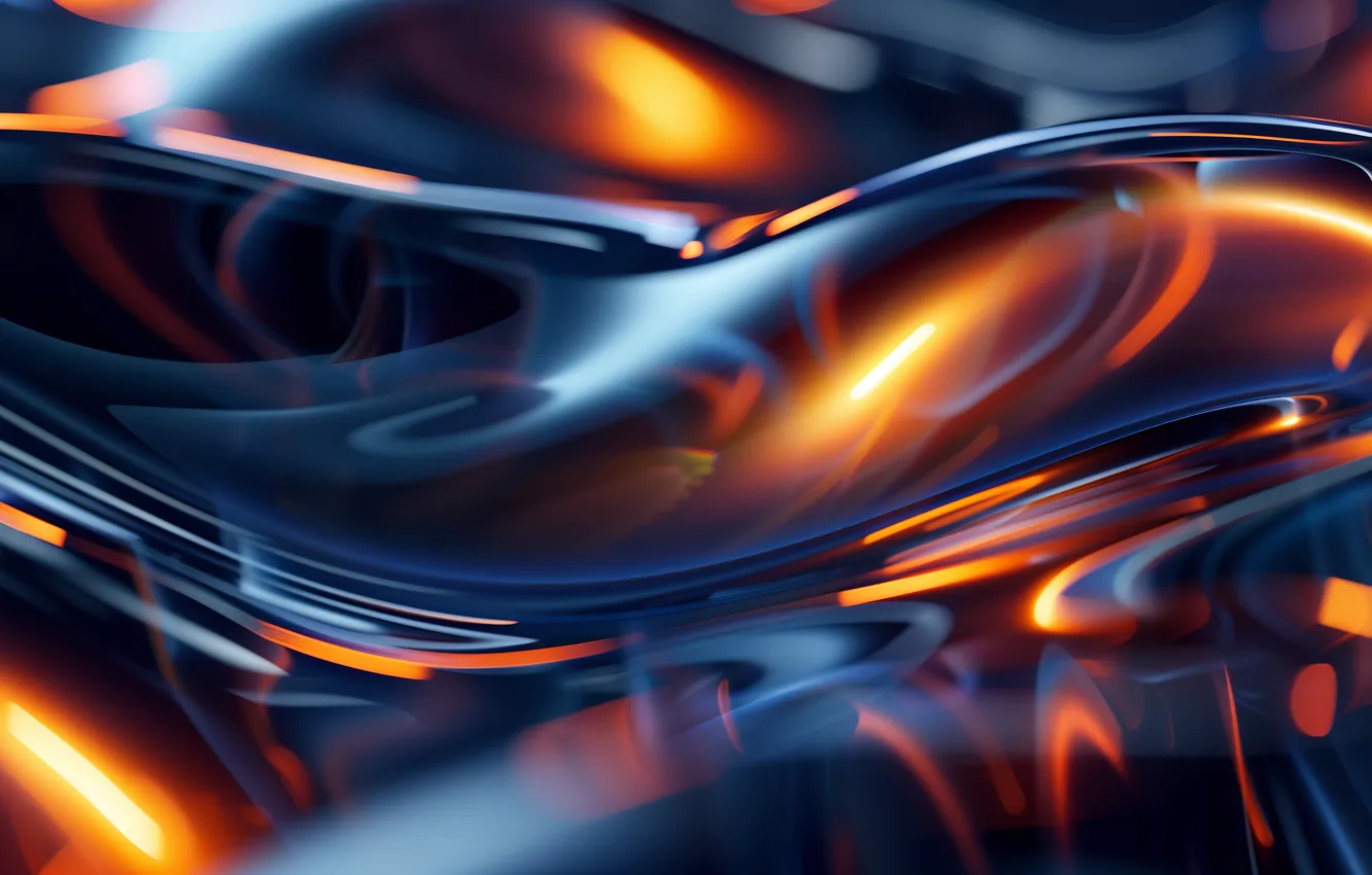 Фото обои abstract, waves, blue, liquid, orange
