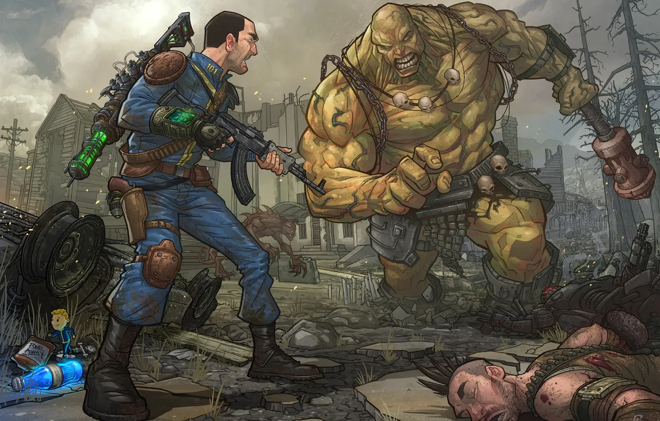 Фото обои оружие, Fallout 3, 101, Patrick Brown, PatrickBrown, Super Mutant Behemoth