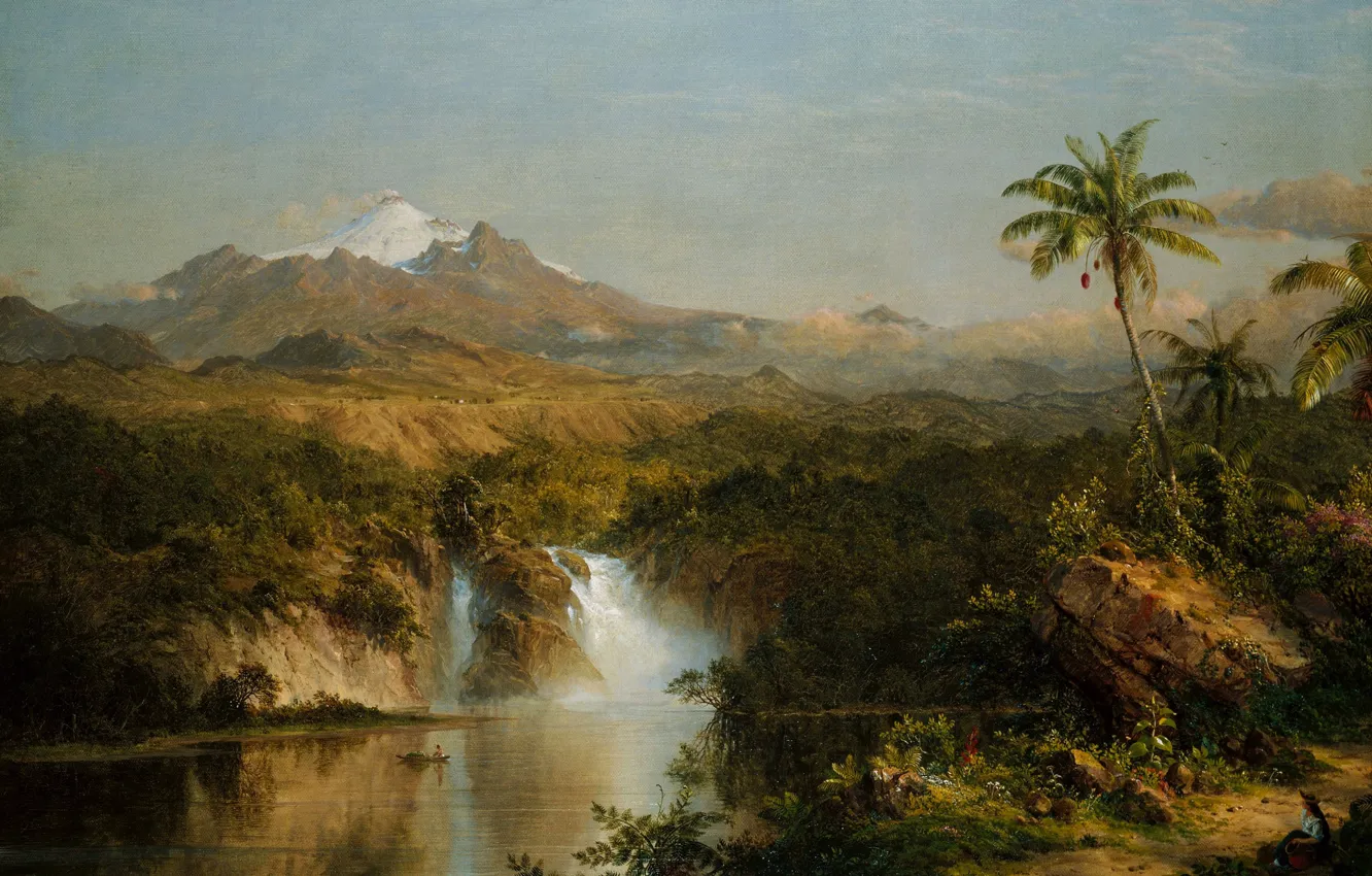 Фото обои пейзаж, гора, картина, вулкан, Фредерик Эдвин Чёрч, Вид Котопахи