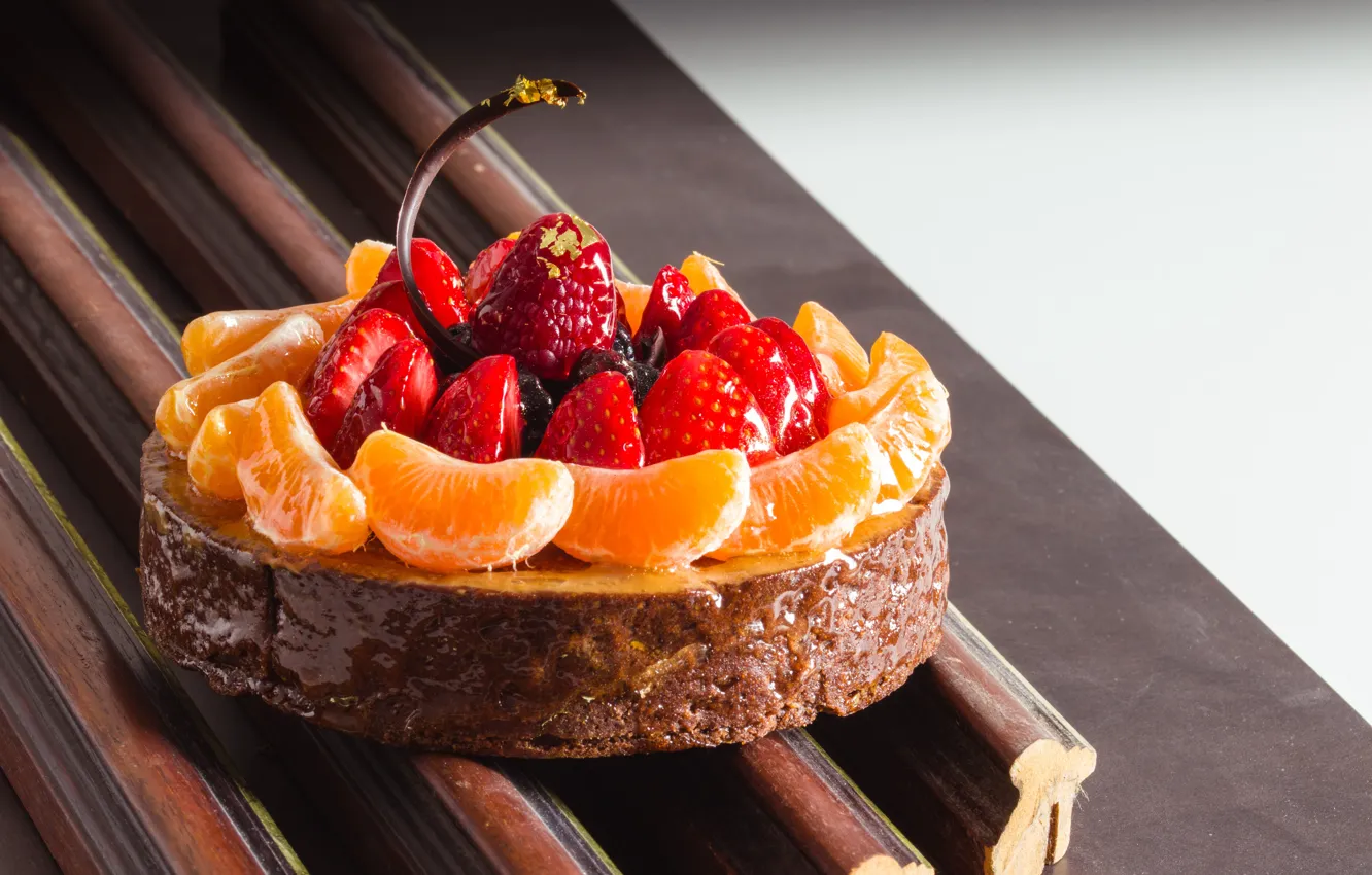 Фото обои ягоды, пирог, торт, фрукты, выпечка, сладкое, мандарин
